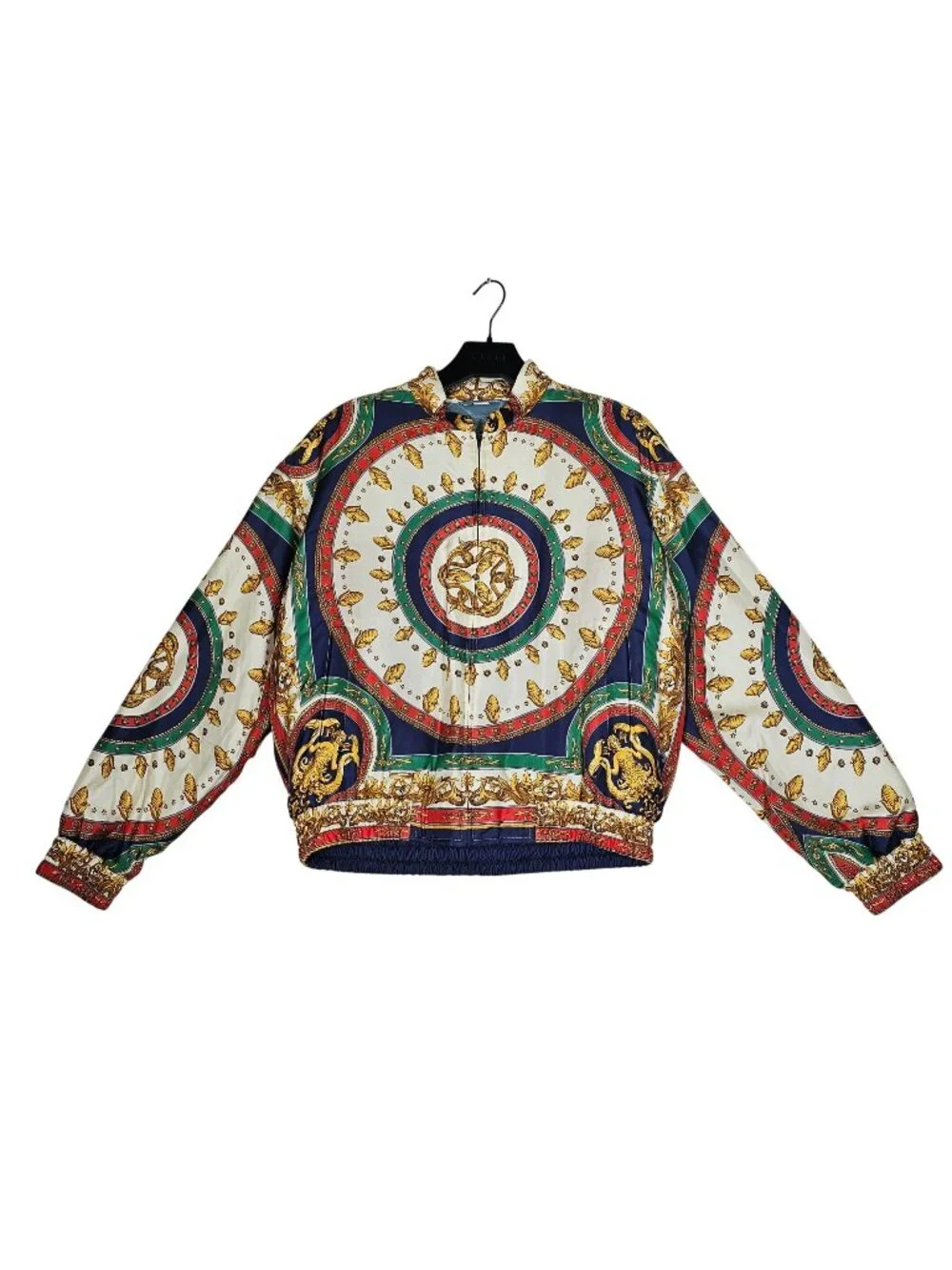 Gucci Mens Mermaid Circle Print Silk Twill Bomber Jacket IT 52 Multicolor NWT